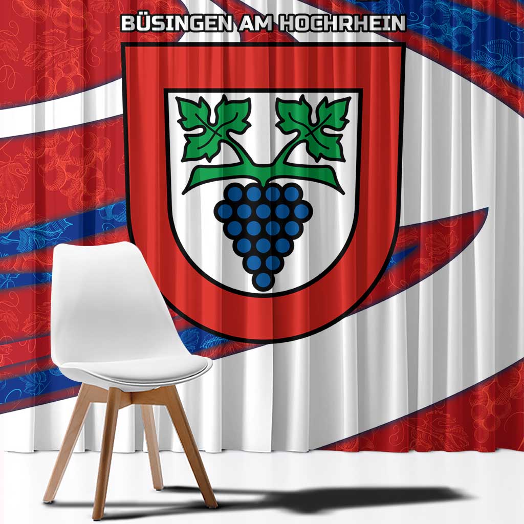 Busingen am Hochrhein Germany Window Curtain with Grape Crest Design and Red Blue Wine Theme - Wonder Print Shop