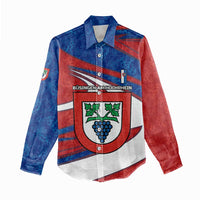 Busingen am Hochrhein Germany Women Casual Shirt with Grape Crest Design and Red Blue Wine Theme - Wonder Print Shop