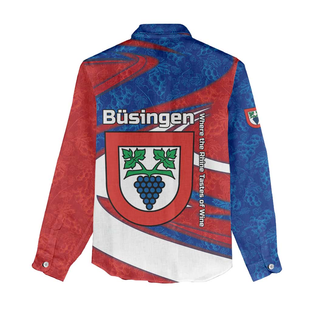 Busingen am Hochrhein Germany Women Casual Shirt with Grape Crest Design and Red Blue Wine Theme - Wonder Print Shop
