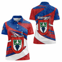 Busingen am Hochrhein Germany Women Polo Shirt with Grape Crest Design and Red Blue Wine Theme - Wonder Print Shop