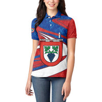 Busingen am Hochrhein Germany Women Polo Shirt with Grape Crest Design and Red Blue Wine Theme - Wonder Print Shop