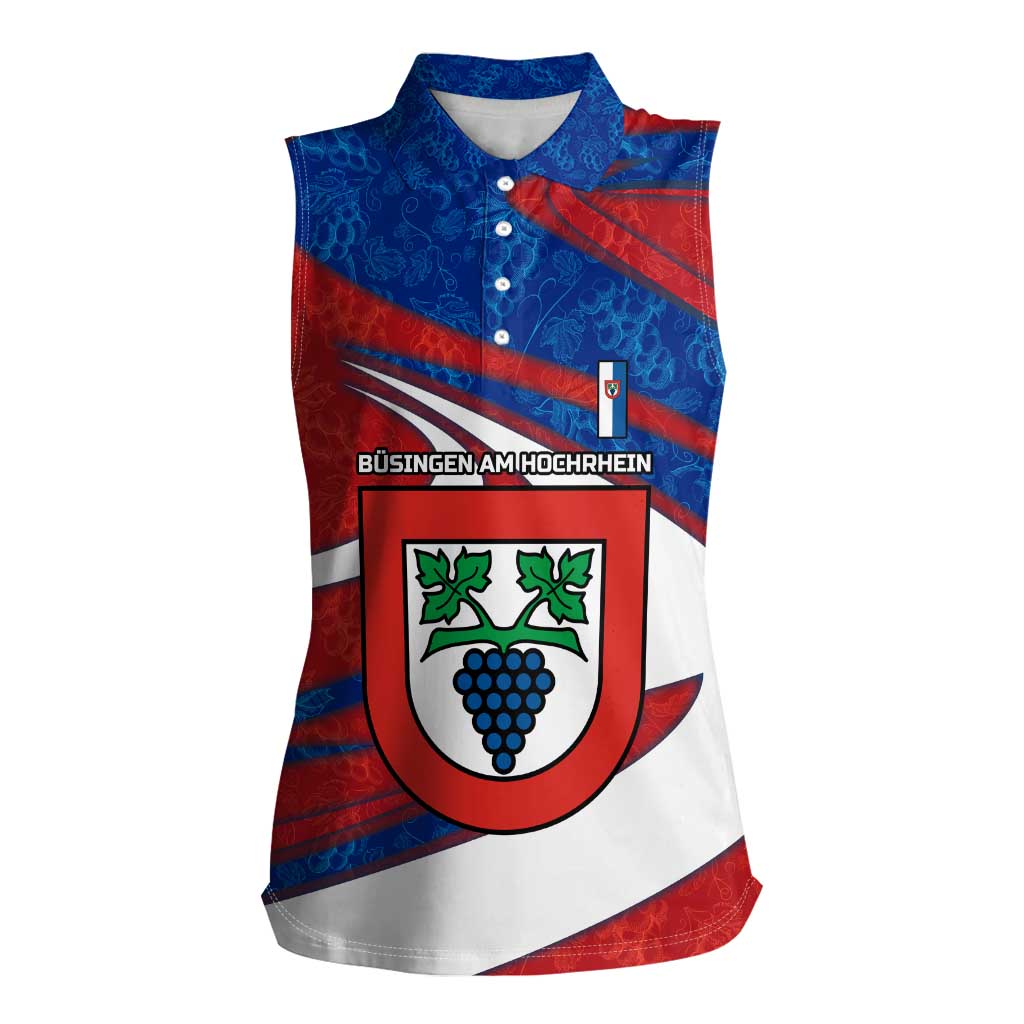 Busingen am Hochrhein Germany Women Sleeveless Polo Shirt with Grape Crest Design and Red Blue Wine Theme - Wonder Print Shop