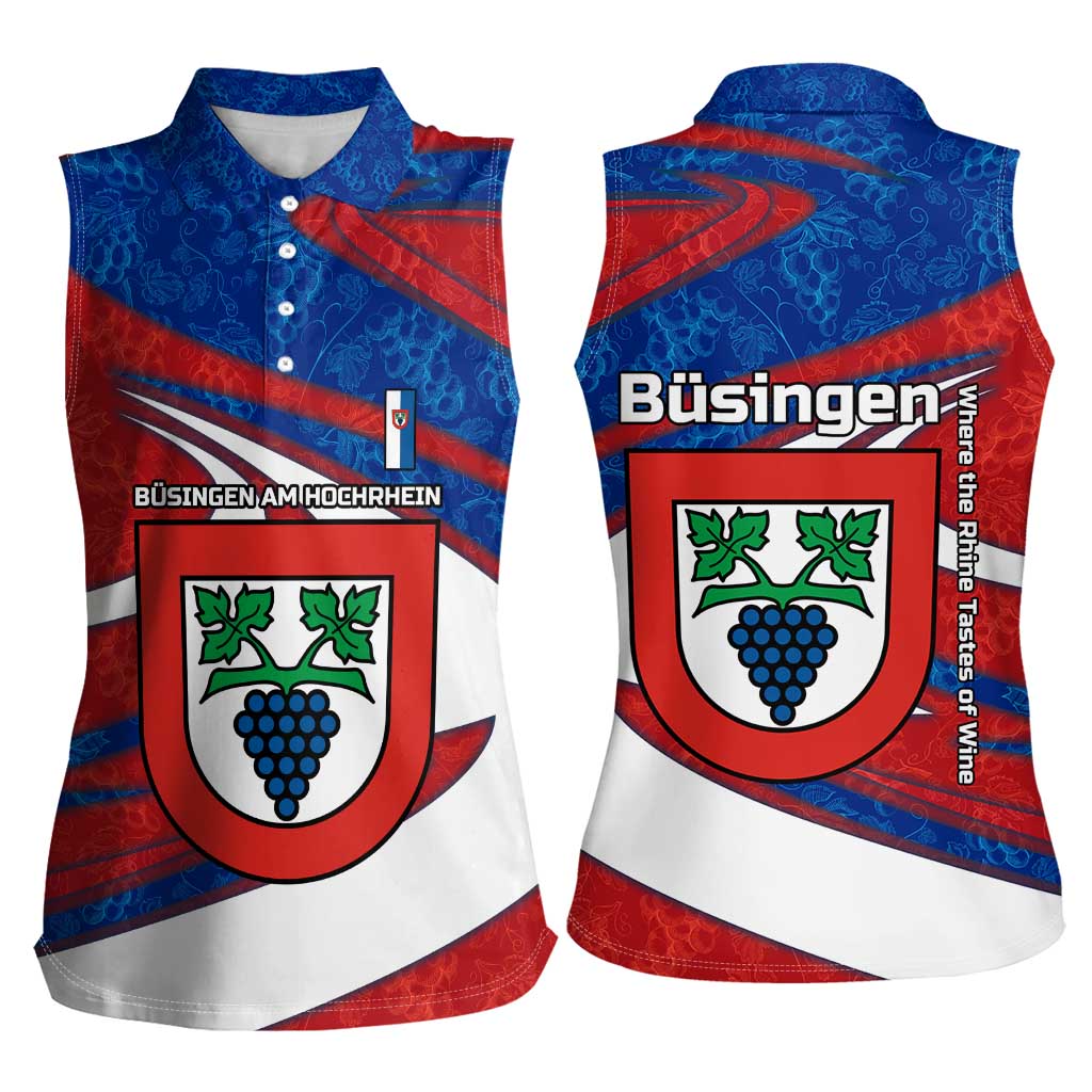 Busingen am Hochrhein Germany Women Sleeveless Polo Shirt with Grape Crest Design and Red Blue Wine Theme - Wonder Print Shop