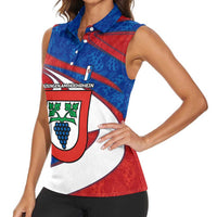 Busingen am Hochrhein Germany Women Sleeveless Polo Shirt with Grape Crest Design and Red Blue Wine Theme - Wonder Print Shop