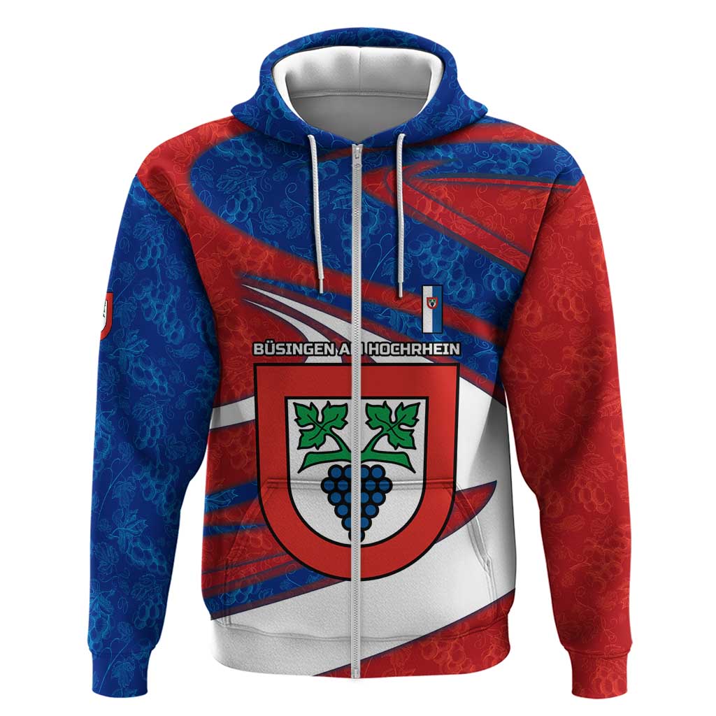 Busingen am Hochrhein Germany Zip Hoodie with Grape Crest Design and Red Blue Wine Theme - Wonder Print Shop