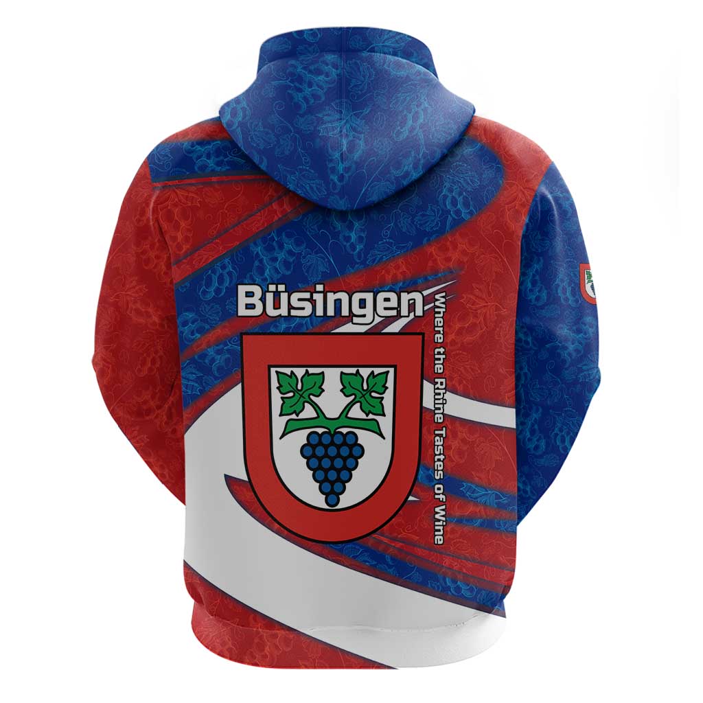 Busingen am Hochrhein Germany Zip Hoodie with Grape Crest Design and Red Blue Wine Theme - Wonder Print Shop