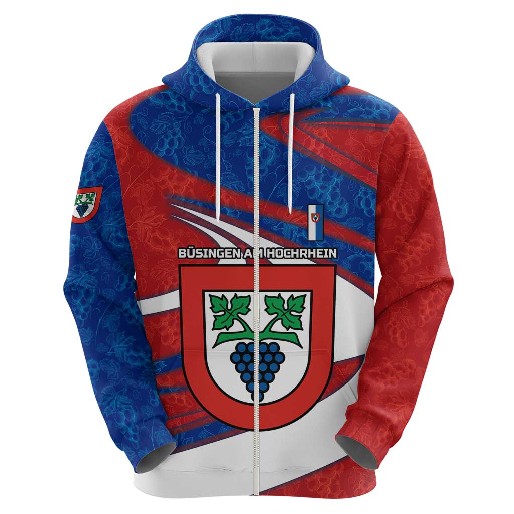 Busingen am Hochrhein Germany Zip Hoodie with Grape Crest Design and Red Blue Wine Theme - Wonder Print Shop