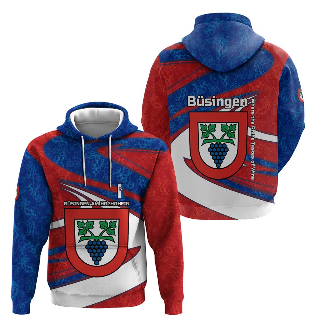Busingen am Hochrhein Germany Zip Hoodie with Grape Crest Design and Red Blue Wine Theme - Wonder Print Shop