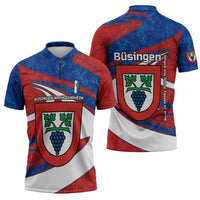 Busingen am Hochrhein Germany Zipper Polo Shirt with Grape Crest Design and Red Blue Wine Theme - Wonder Print Shop