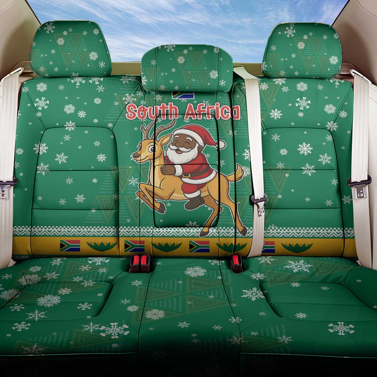 South Africa Christmas Back Car Seat Cover Santa Reindeer and Africa Map - Wonder Print Shop