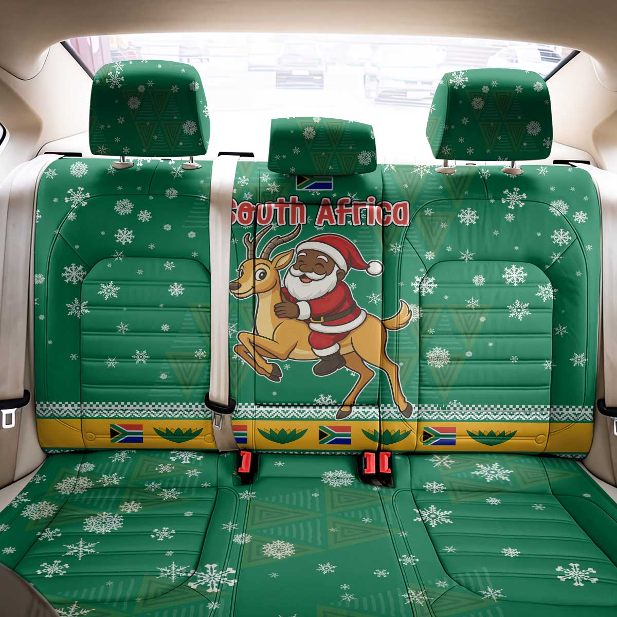 South Africa Christmas Back Car Seat Cover Santa Reindeer and Africa Map - Wonder Print Shop