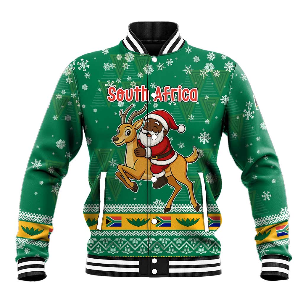 South Africa Christmas Baseball Jacket Santa Reindeer and Africa Map - Wonder Print Shop