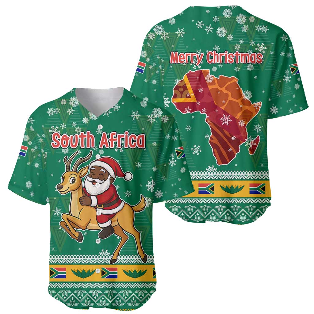 South Africa Christmas Baseball Jersey Santa Reindeer and Africa Map - Wonder Print Shop