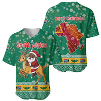 South Africa Christmas Baseball Jersey Santa Reindeer and Africa Map - Wonder Print Shop