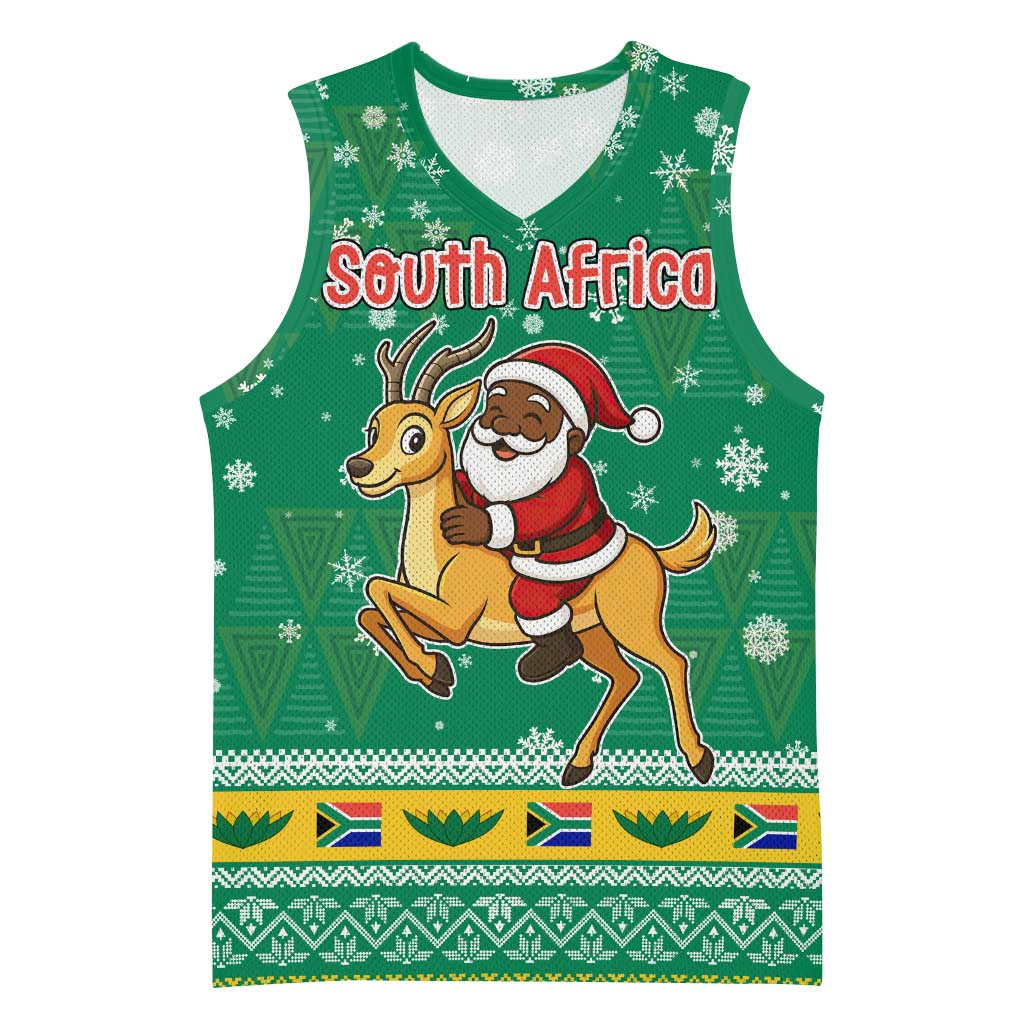 South Africa Christmas Basketball Jersey Santa Reindeer and Africa Map - Wonder Print Shop