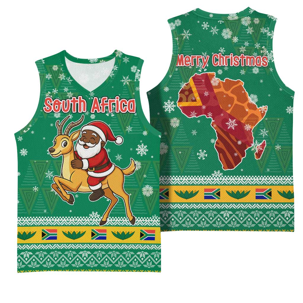 South Africa Christmas Basketball Jersey Santa Reindeer and Africa Map - Wonder Print Shop