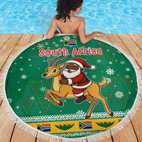 South Africa Christmas Beach Blanket Santa Reindeer and Africa Map - Wonder Print Shop