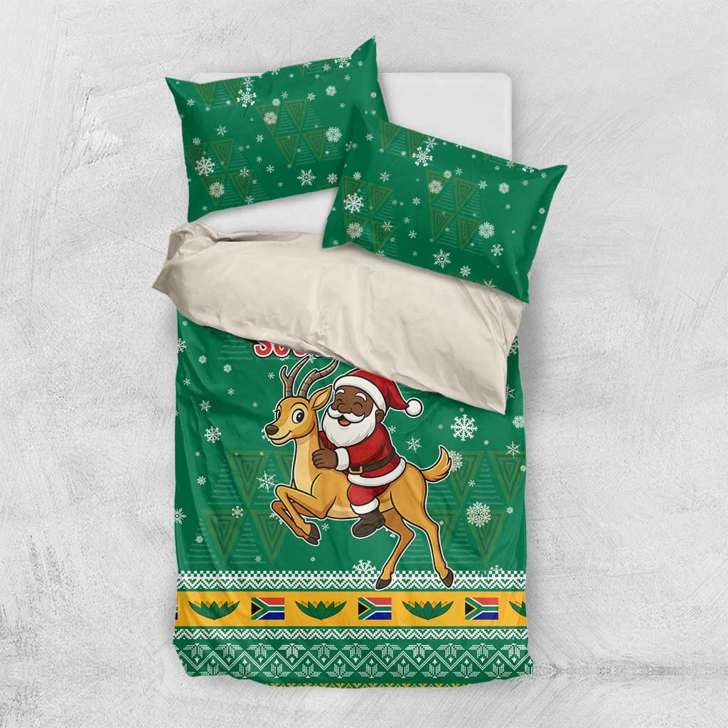South Africa Christmas Bedding Set Santa Reindeer and Africa Map - Wonder Print Shop