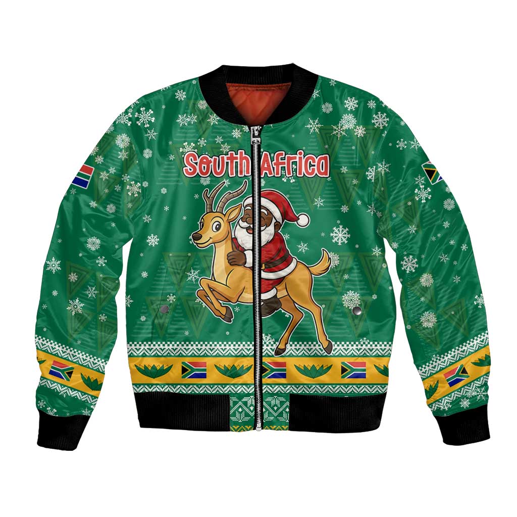South Africa Christmas Bomber Jacket Santa Reindeer and Africa Map - Wonder Print Shop