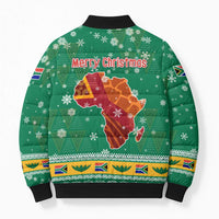 South Africa Christmas Bomber Puffer Jacket Santa Reindeer and Africa Map - Wonder Print Shop