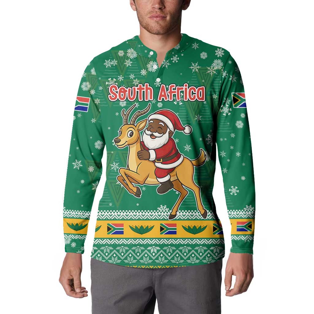 South Africa Christmas Button Sweatshirt Santa Reindeer and Africa Map - Wonder Print Shop