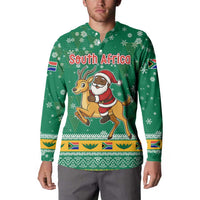South Africa Christmas Button Sweatshirt Santa Reindeer and Africa Map - Wonder Print Shop