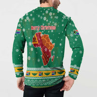South Africa Christmas Button Sweatshirt Santa Reindeer and Africa Map - Wonder Print Shop