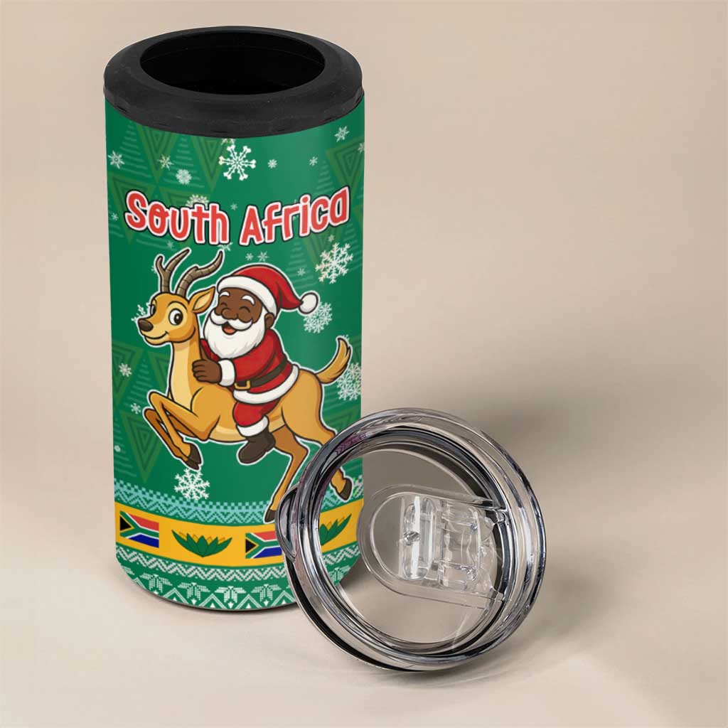 South Africa Christmas 4 in 1 Can Cooler Tumbler Santa Reindeer and Africa Map - Wonder Print Shop