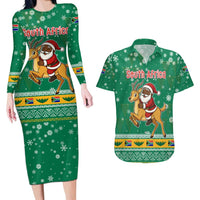 South Africa Christmas Couples Matching Long Sleeve Bodycon Dress and Hawaiian Shirt Santa Reindeer and Africa Map - Wonder Print Shop