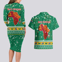 South Africa Christmas Couples Matching Long Sleeve Bodycon Dress and Hawaiian Shirt Santa Reindeer and Africa Map - Wonder Print Shop