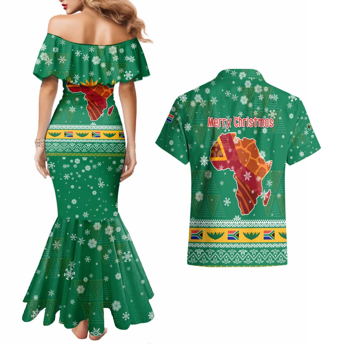South Africa Christmas Couples Matching Mermaid Dress and Hawaiian Shirt Santa Reindeer and Africa Map - Wonder Print Shop