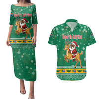 South Africa Christmas Couples Matching Puletasi and Hawaiian Shirt Santa Reindeer and Africa Map - Wonder Print Shop