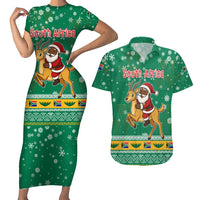 South Africa Christmas Couples Matching Short Sleeve Bodycon Dress and Hawaiian Shirt Santa Reindeer and Africa Map - Wonder Print Shop