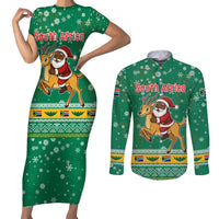 South Africa Christmas Couples Matching Short Sleeve Bodycon Dress and Long Sleeve Button Shirt Santa Reindeer and Africa Map - Wonder Print Shop