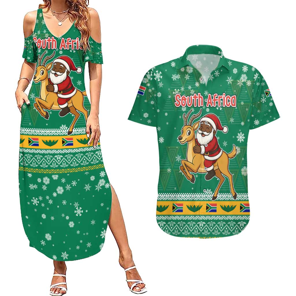 South Africa Christmas Couples Matching Summer Maxi Dress and Hawaiian Shirt Santa Reindeer and Africa Map - Wonder Print Shop