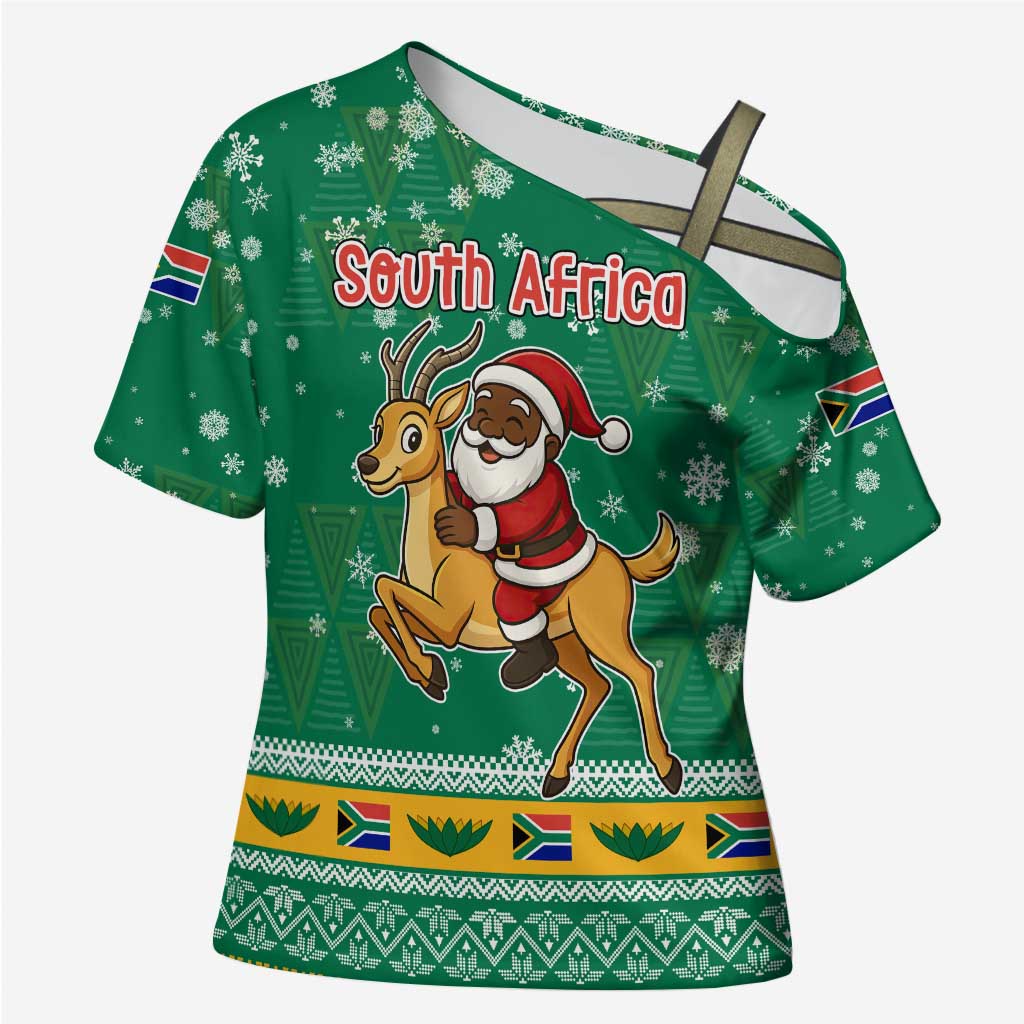 South Africa Christmas Cross Shoulder Shirt Santa Reindeer and Africa Map - Wonder Print Shop