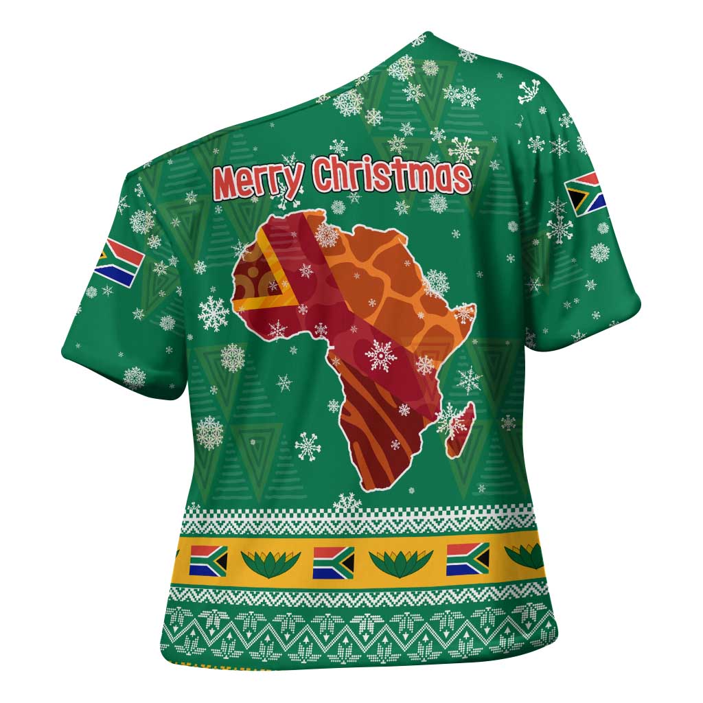 South Africa Christmas Cross Shoulder Shirt Santa Reindeer and Africa Map - Wonder Print Shop