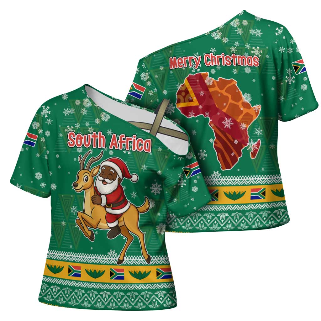 South Africa Christmas Cross Shoulder Shirt Santa Reindeer and Africa Map - Wonder Print Shop