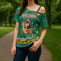 South Africa Christmas Cross Shoulder Shirt Santa Reindeer and Africa Map - Wonder Print Shop