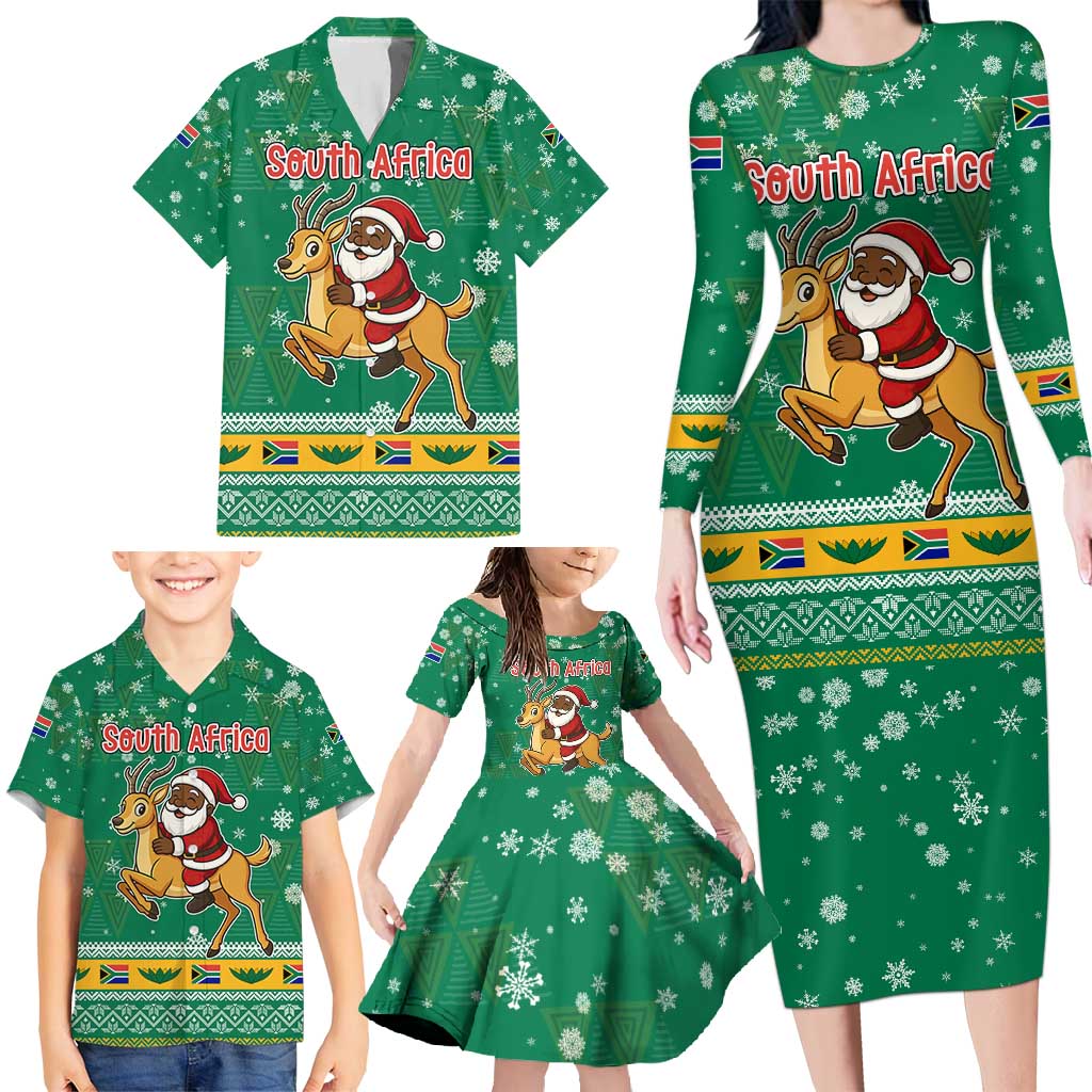 South Africa Christmas Family Matching Long Sleeve Bodycon Dress and Hawaiian Shirt Santa Reindeer and Africa Map - Wonder Print Shop