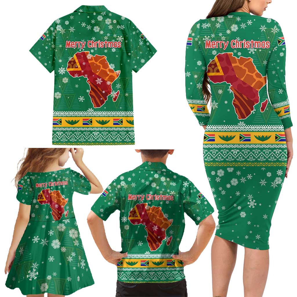 South Africa Christmas Family Matching Long Sleeve Bodycon Dress and Hawaiian Shirt Santa Reindeer and Africa Map - Wonder Print Shop