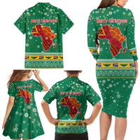 South Africa Christmas Family Matching Long Sleeve Bodycon Dress and Hawaiian Shirt Santa Reindeer and Africa Map - Wonder Print Shop