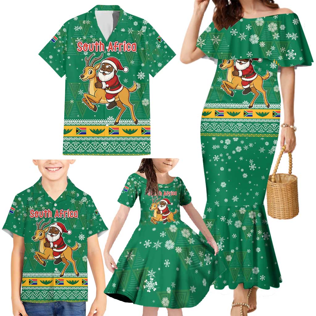 South Africa Christmas Family Matching Mermaid Dress and Hawaiian Shirt Santa Reindeer and Africa Map - Wonder Print Shop