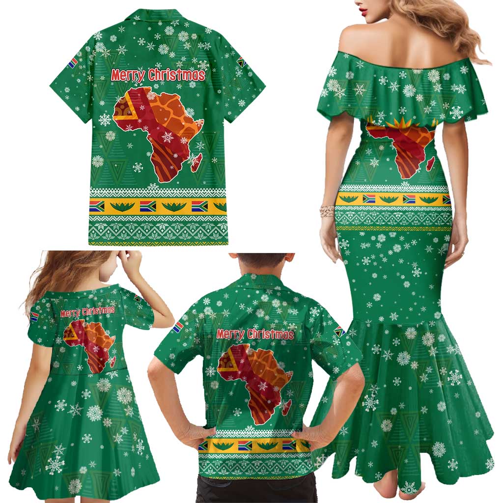 South Africa Christmas Family Matching Mermaid Dress and Hawaiian Shirt Santa Reindeer and Africa Map - Wonder Print Shop