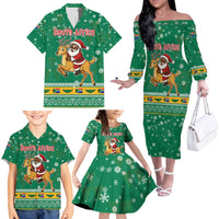 South Africa Christmas Family Matching Off The Shoulder Long Sleeve Dress and Hawaiian Shirt Santa Reindeer and Africa Map - Wonder Print Shop