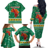South Africa Christmas Family Matching Off The Shoulder Long Sleeve Dress and Hawaiian Shirt Santa Reindeer and Africa Map - Wonder Print Shop