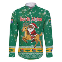 South Africa Christmas Family Matching Off The Shoulder Long Sleeve Dress and Hawaiian Shirt Santa Reindeer and Africa Map - Wonder Print Shop