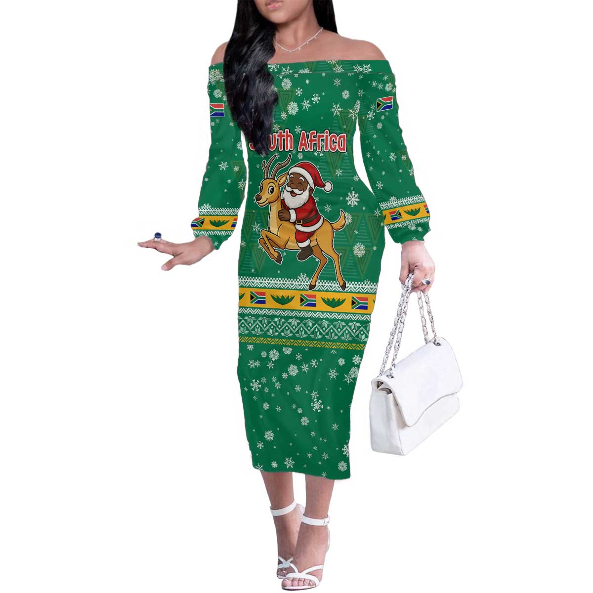 South Africa Christmas Family Matching Off The Shoulder Long Sleeve Dress and Hawaiian Shirt Santa Reindeer and Africa Map - Wonder Print Shop