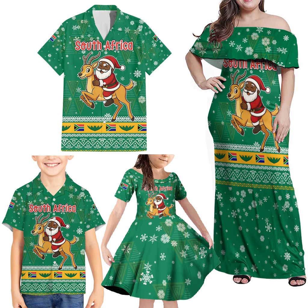 South Africa Christmas Family Matching Off Shoulder Maxi Dress and Hawaiian Shirt Santa Reindeer and Africa Map - Wonder Print Shop