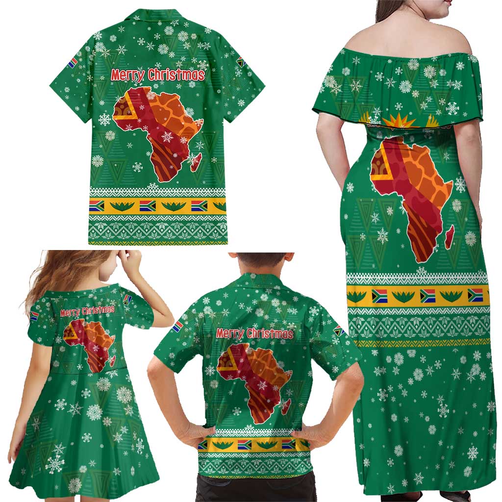South Africa Christmas Family Matching Off Shoulder Maxi Dress and Hawaiian Shirt Santa Reindeer and Africa Map - Wonder Print Shop